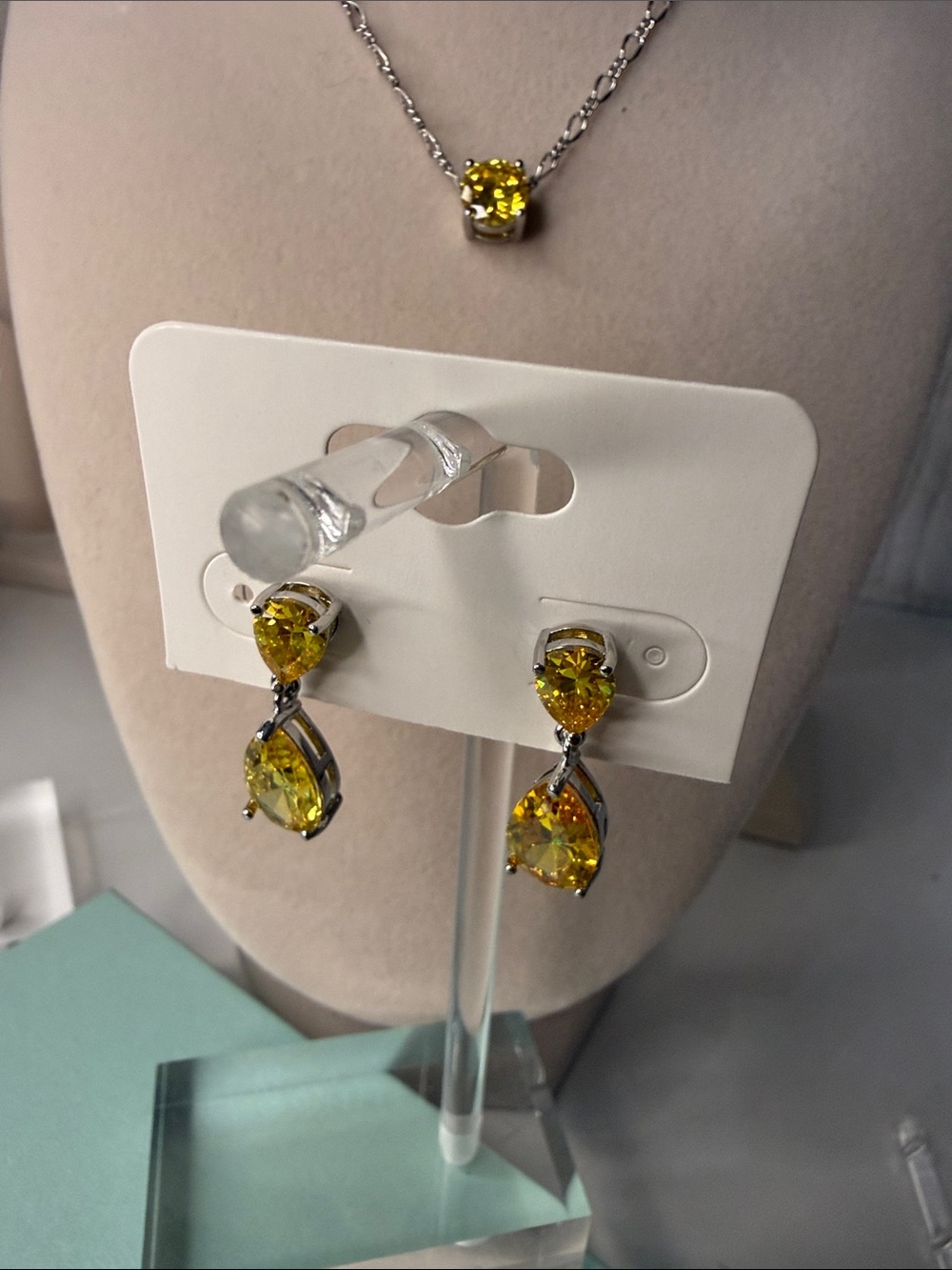 Yellow CZ Drop Necklace and Earrings Set